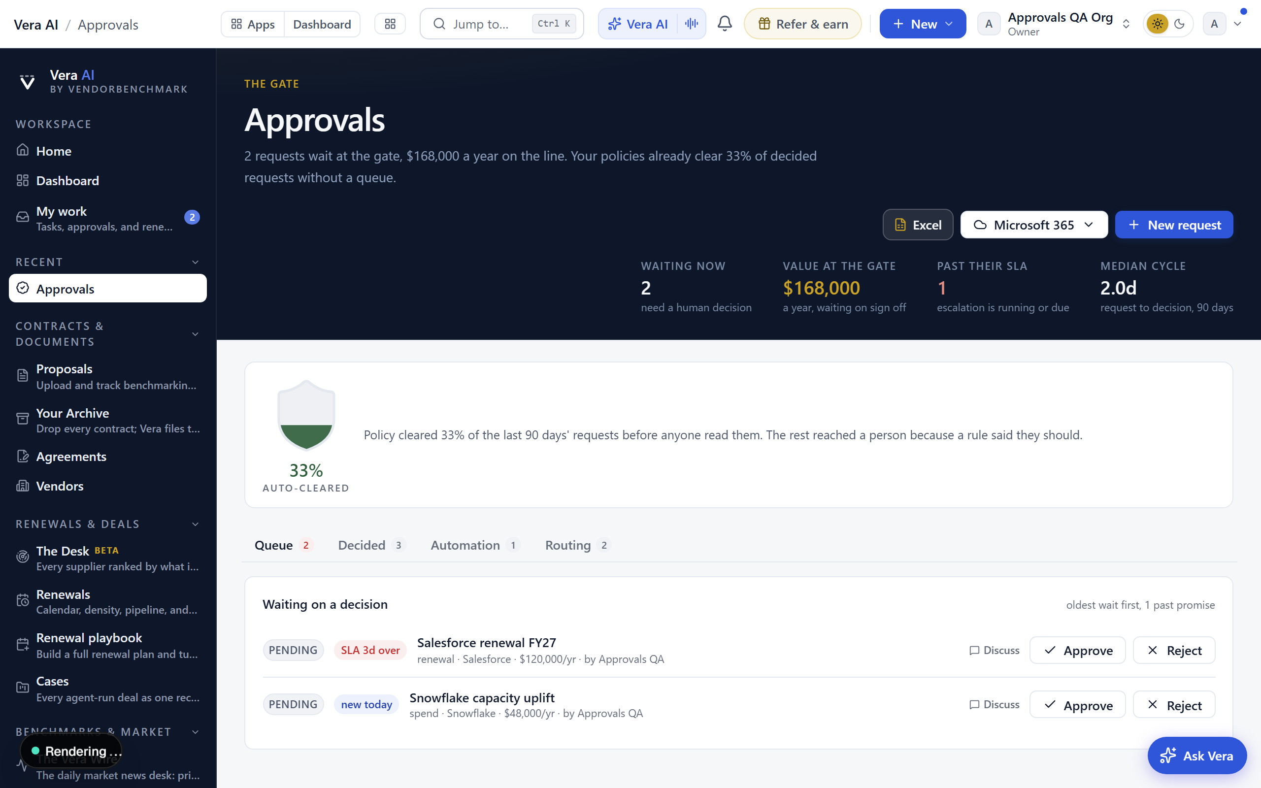 Approvals screen