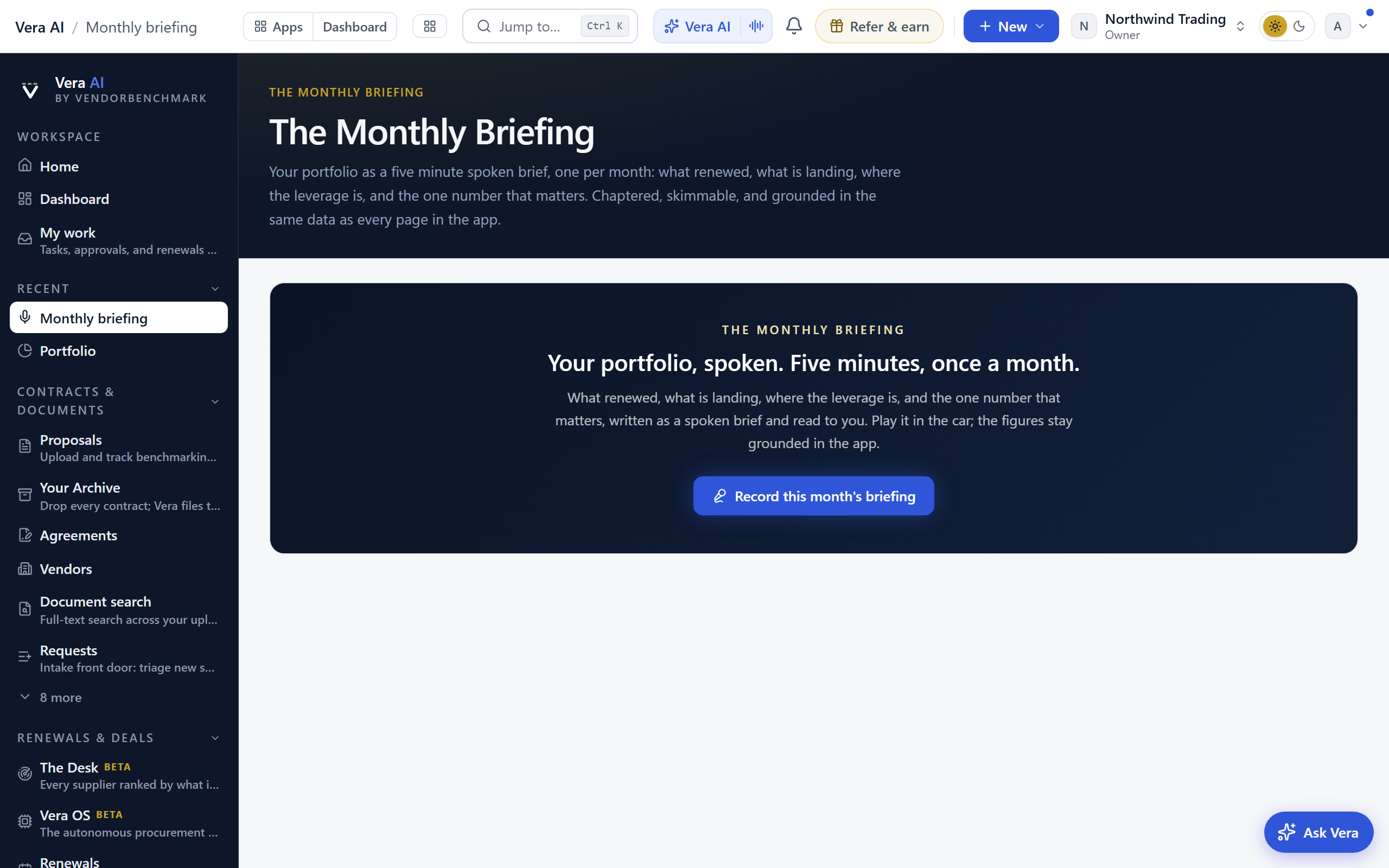 Monthly briefing screen