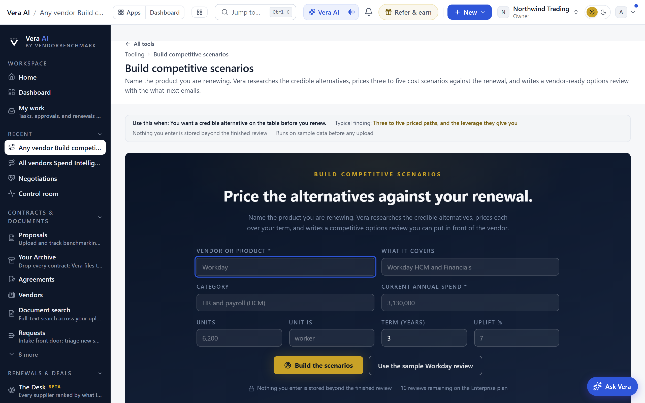 Build competitive scenarios screen