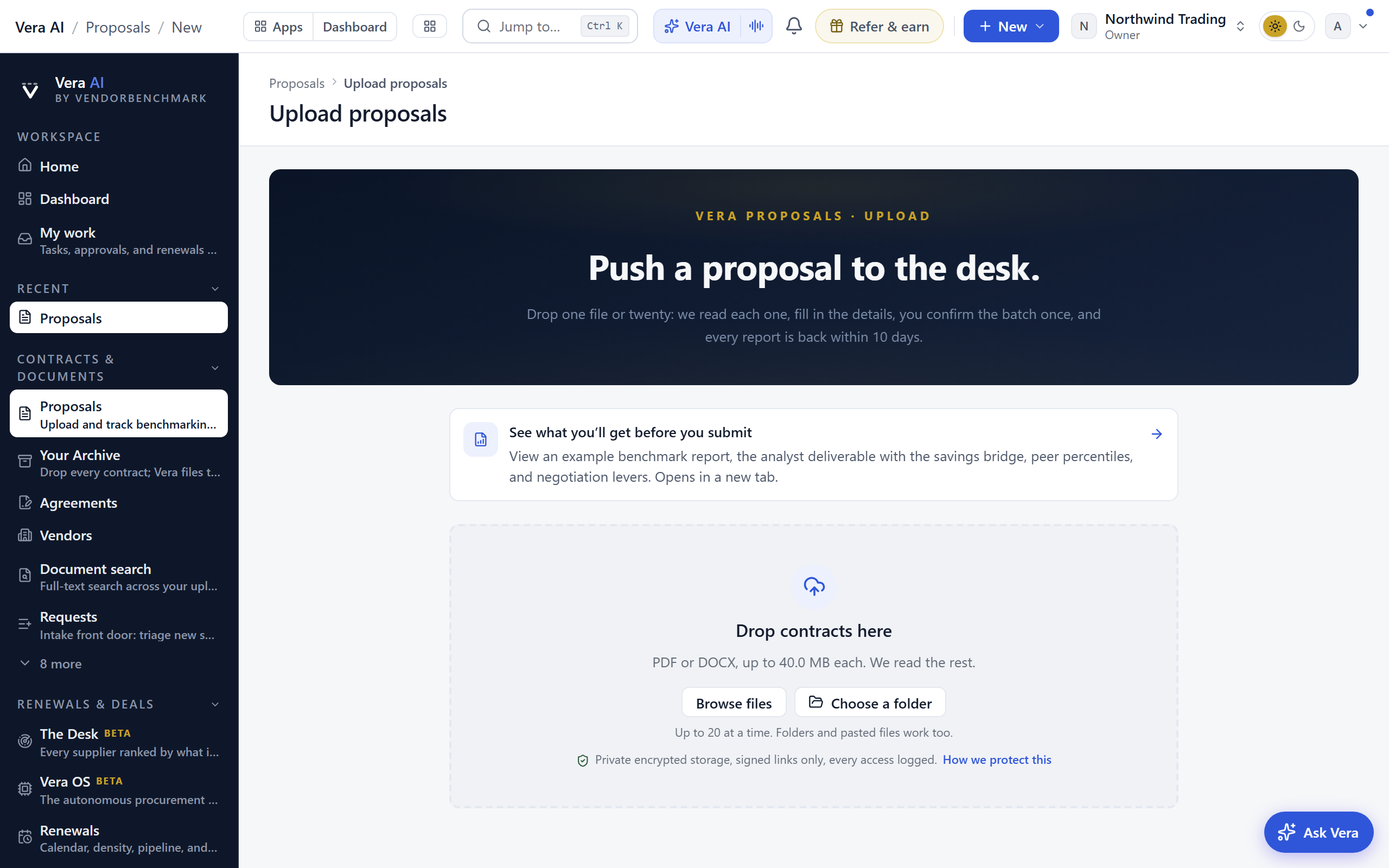Analyst benchmark (upload a proposal) screen