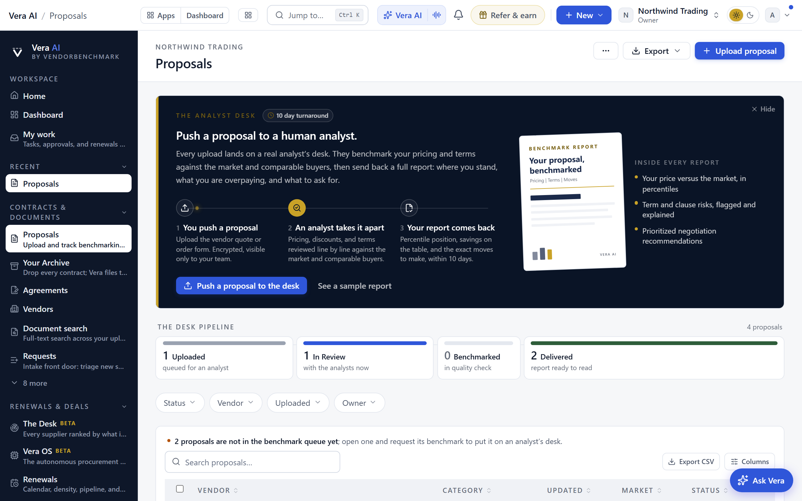 Proposals screen