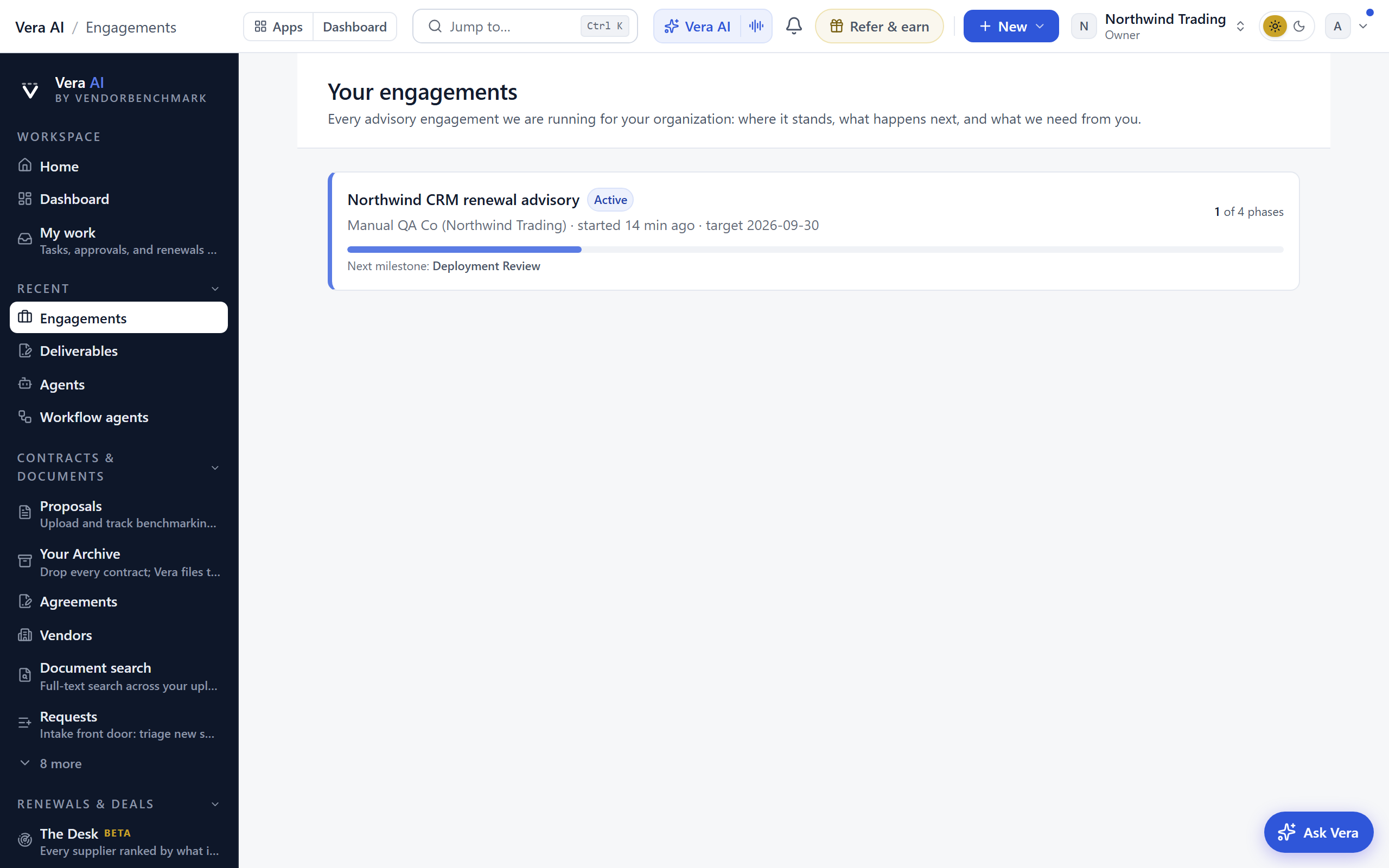 Your engagements screen