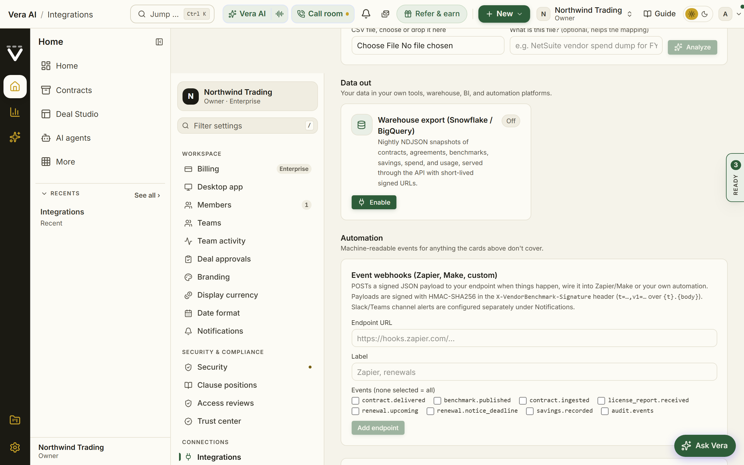 Data out: warehouse, events, audit stream