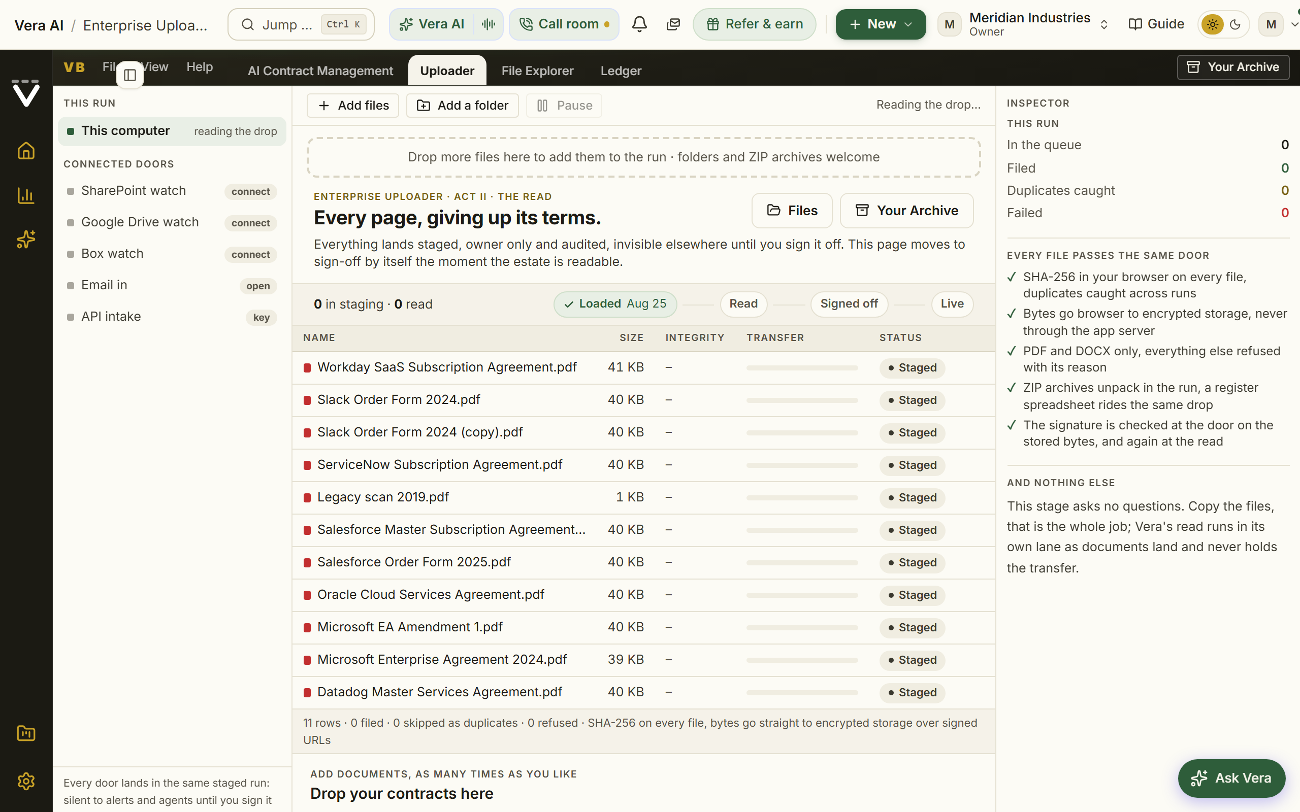 The estate explorer: folders, files, and the tick as each paper is indexed