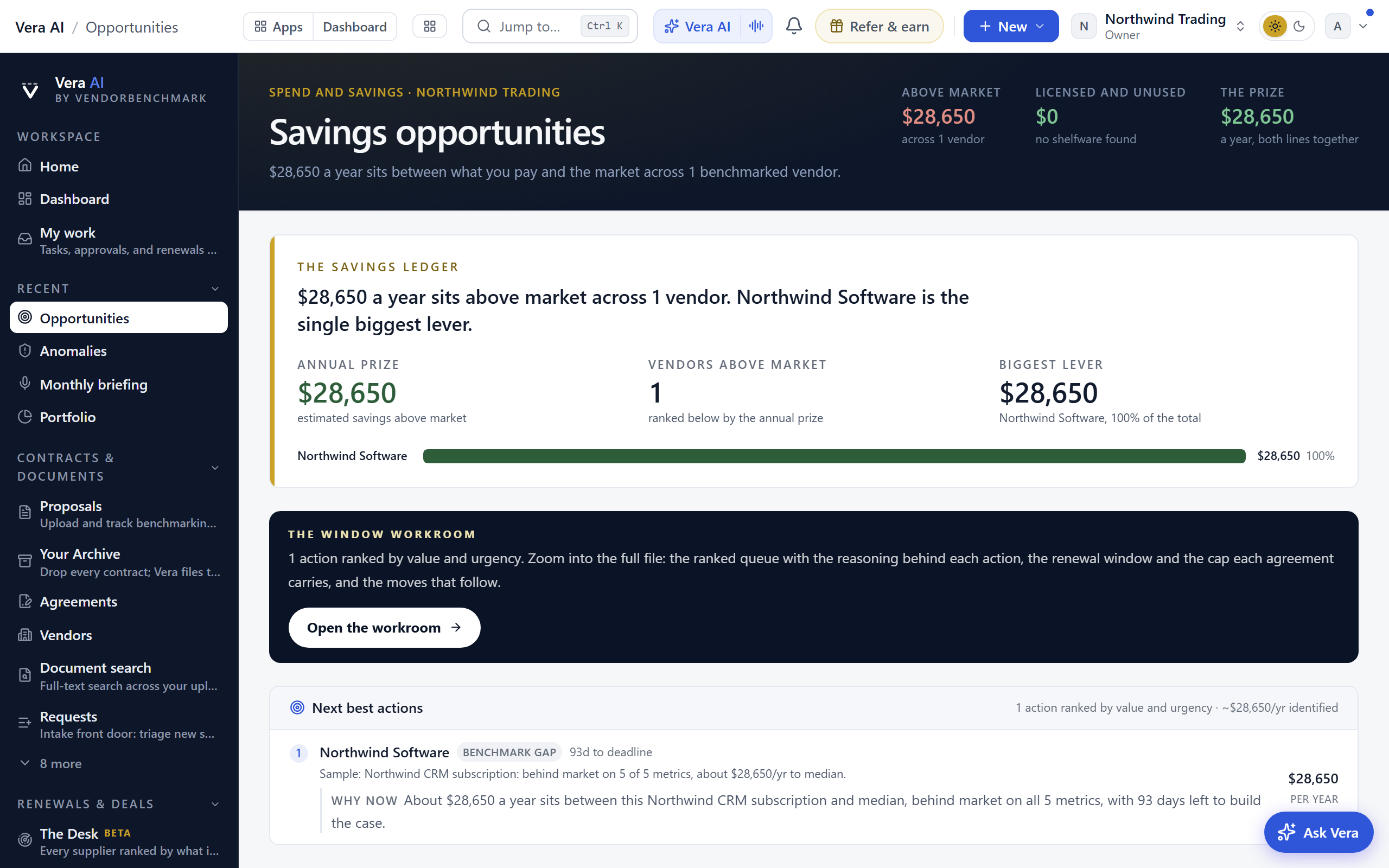 Opportunities screen