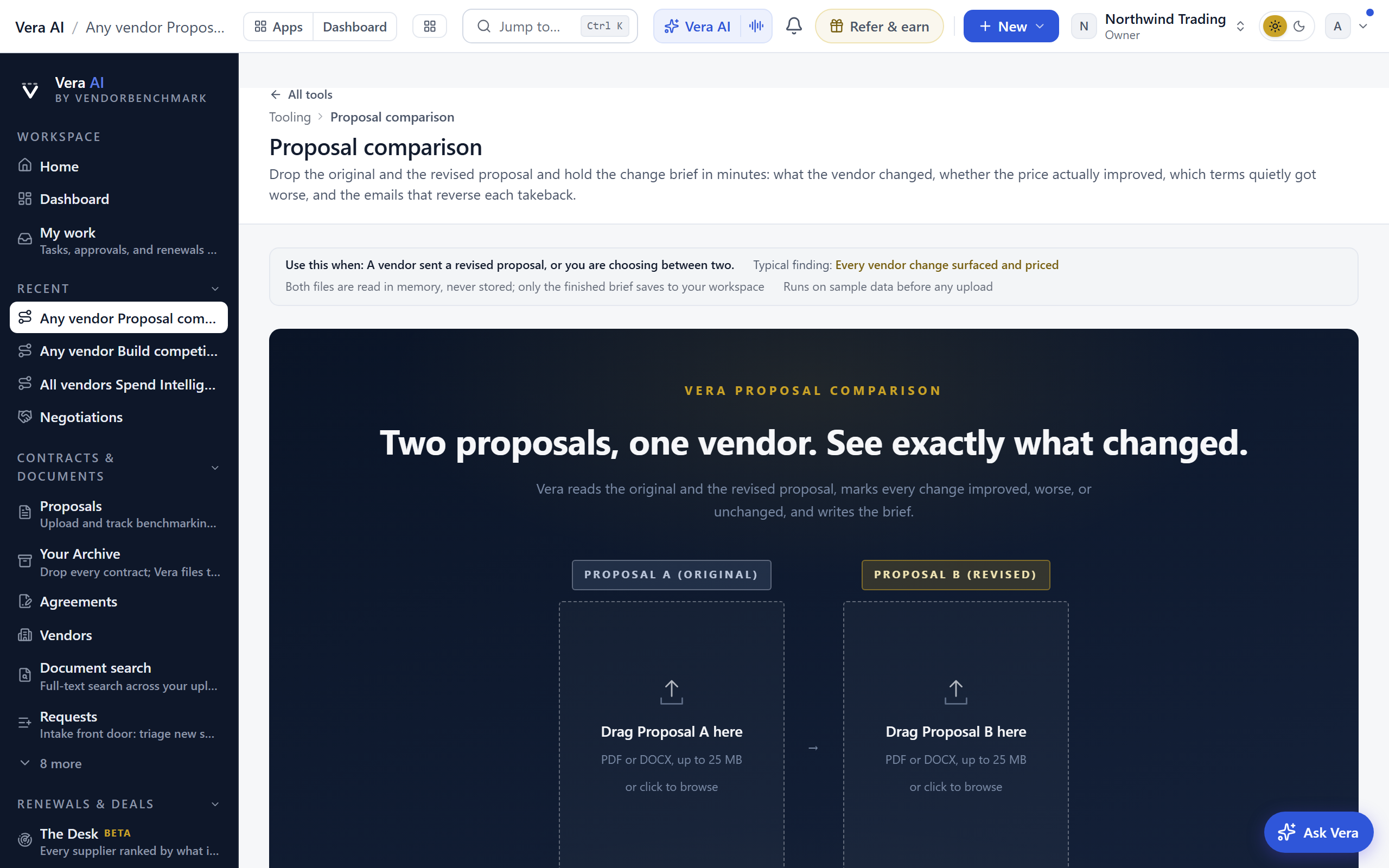 Proposal comparison screen