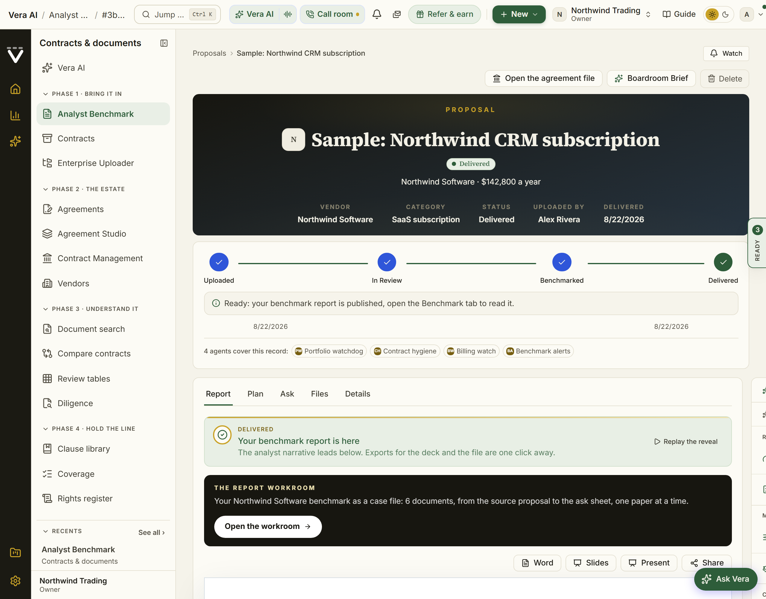 A delivered proposal with its benchmark report