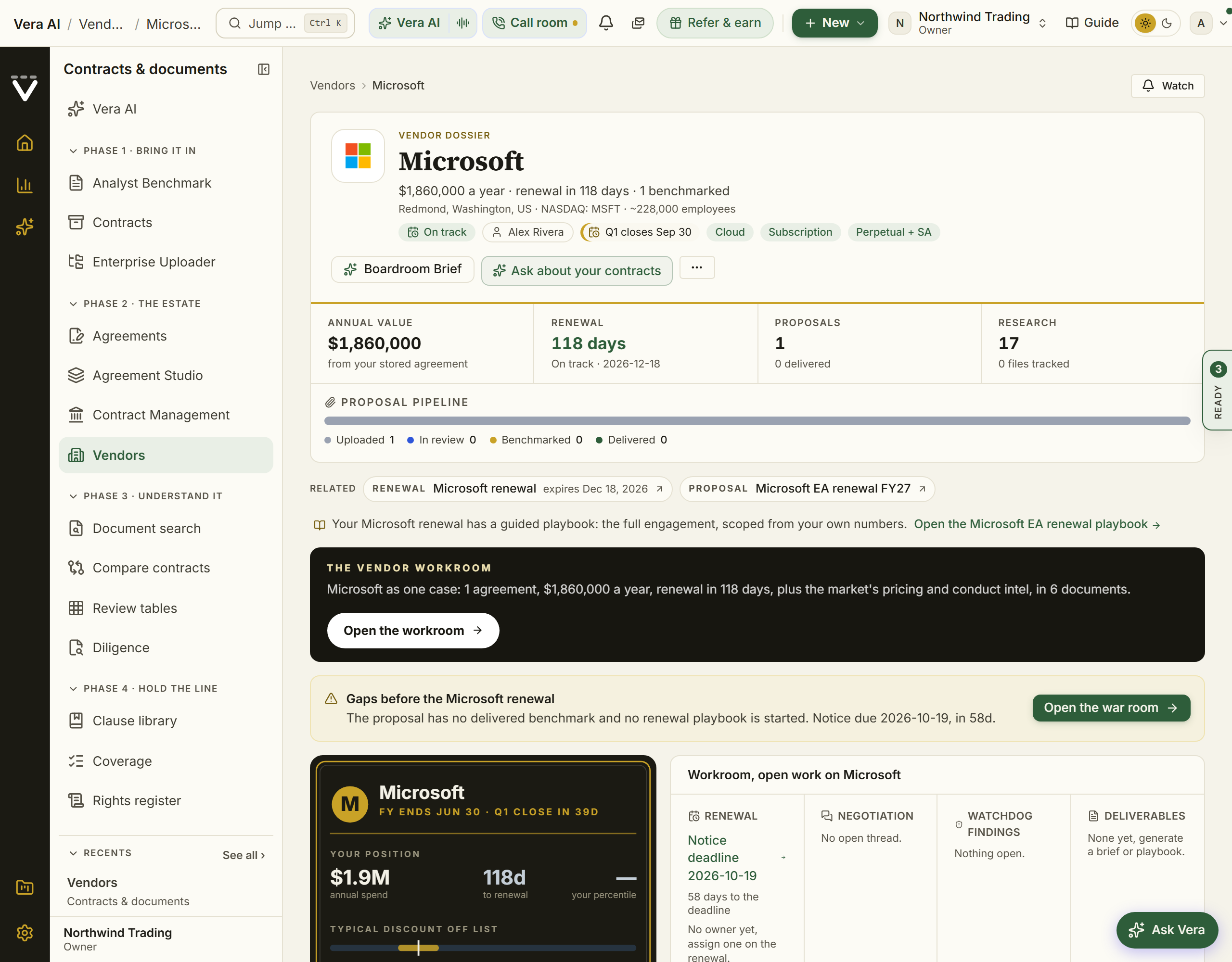 A vendor record: the whole relationship on one page