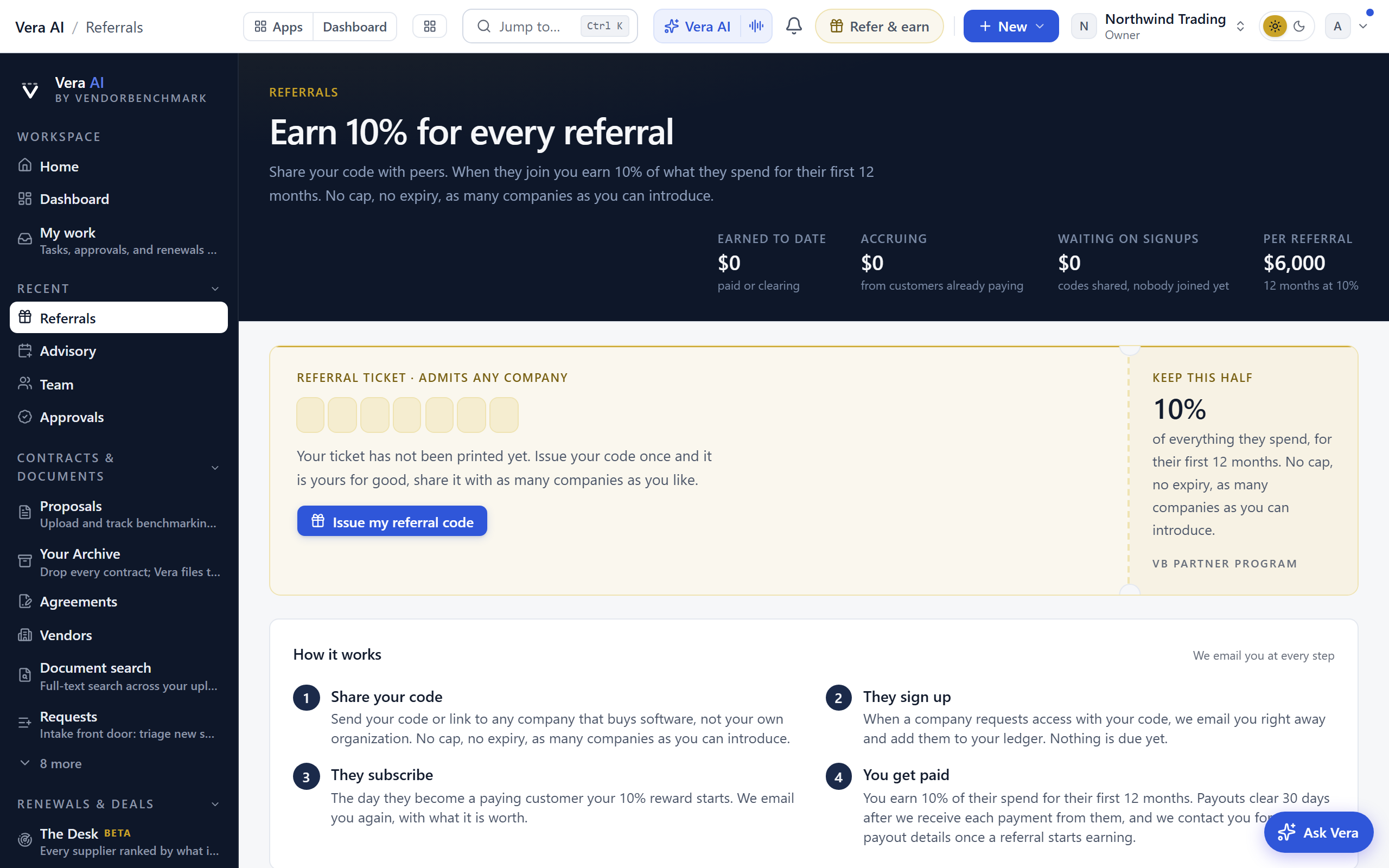 Referrals screen