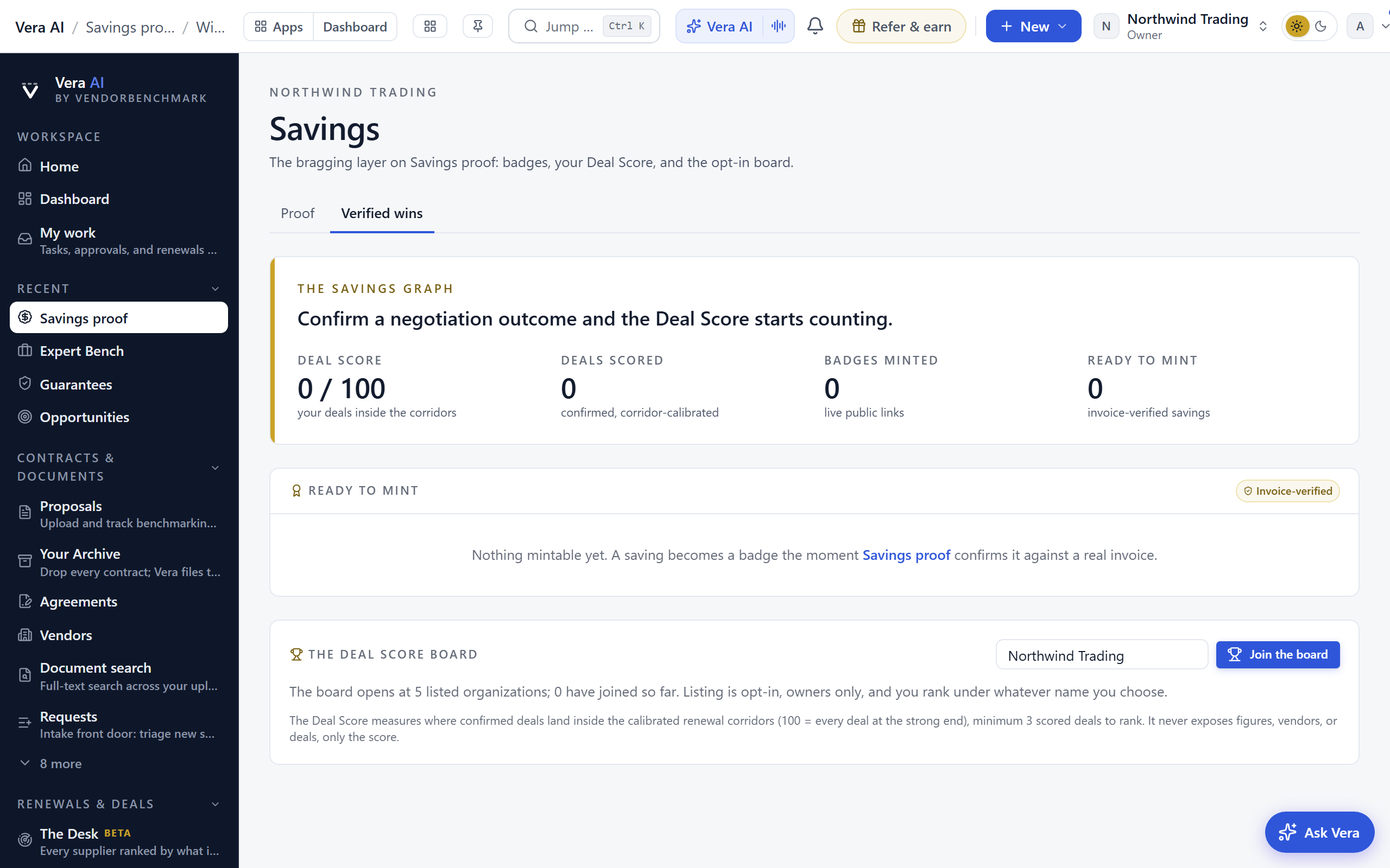 Verified wins screen