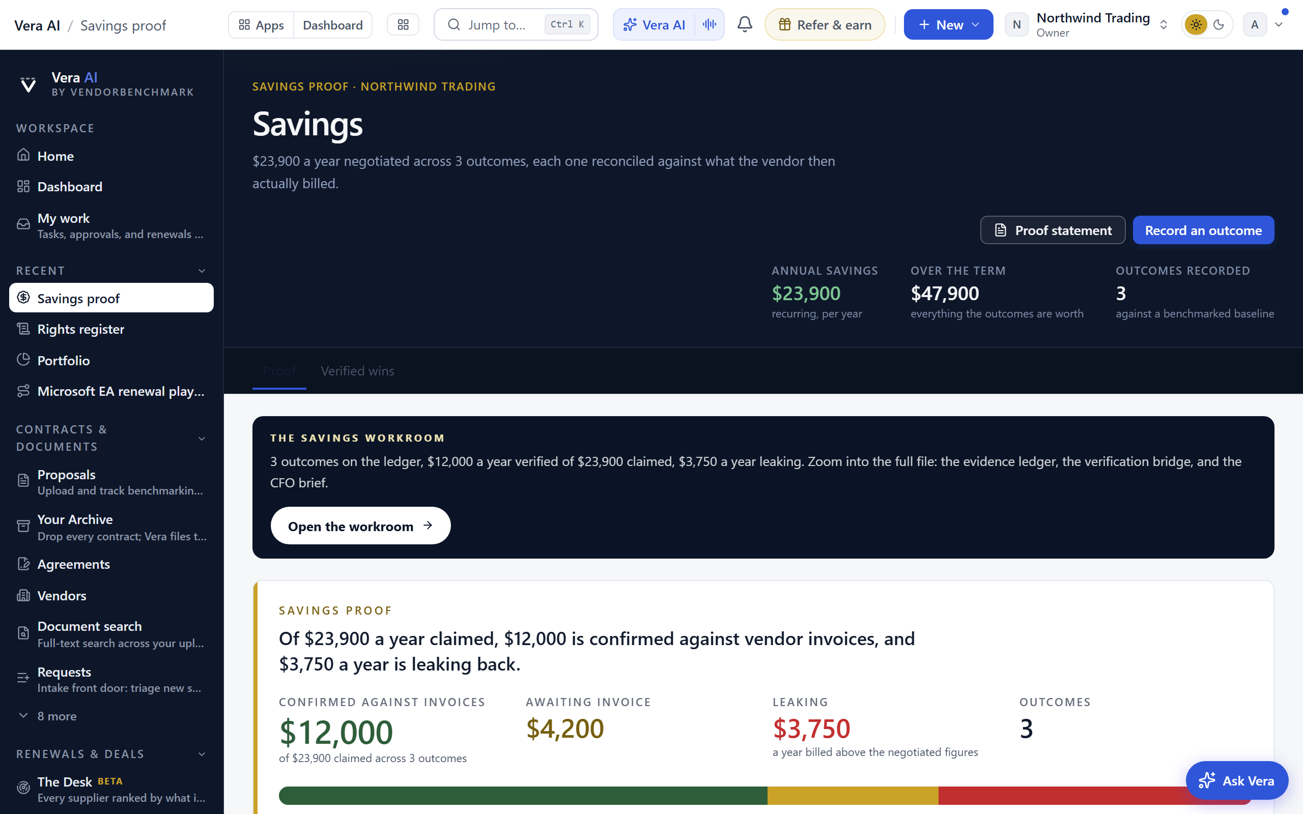 Savings proof screen
