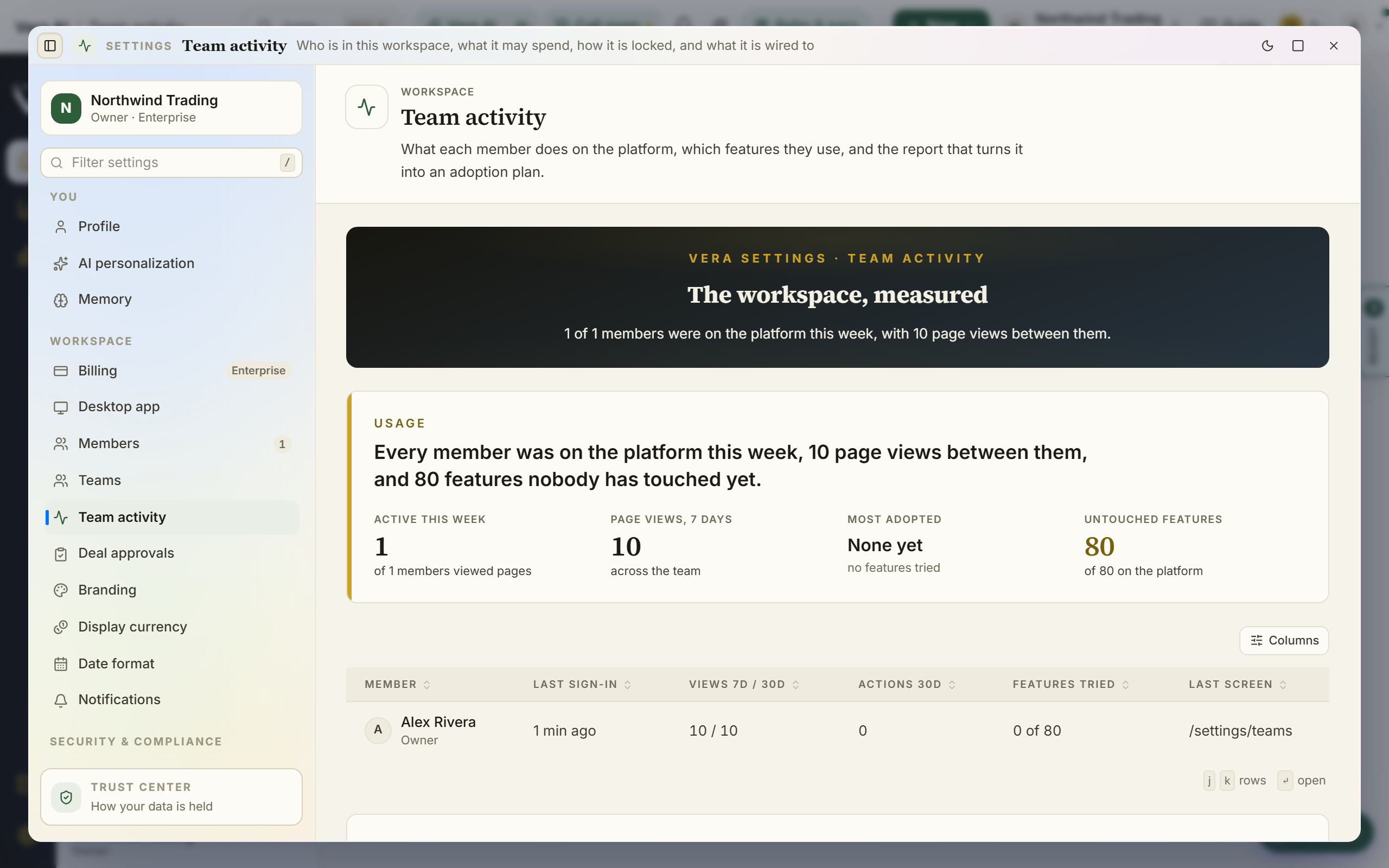 Team activity screenshot