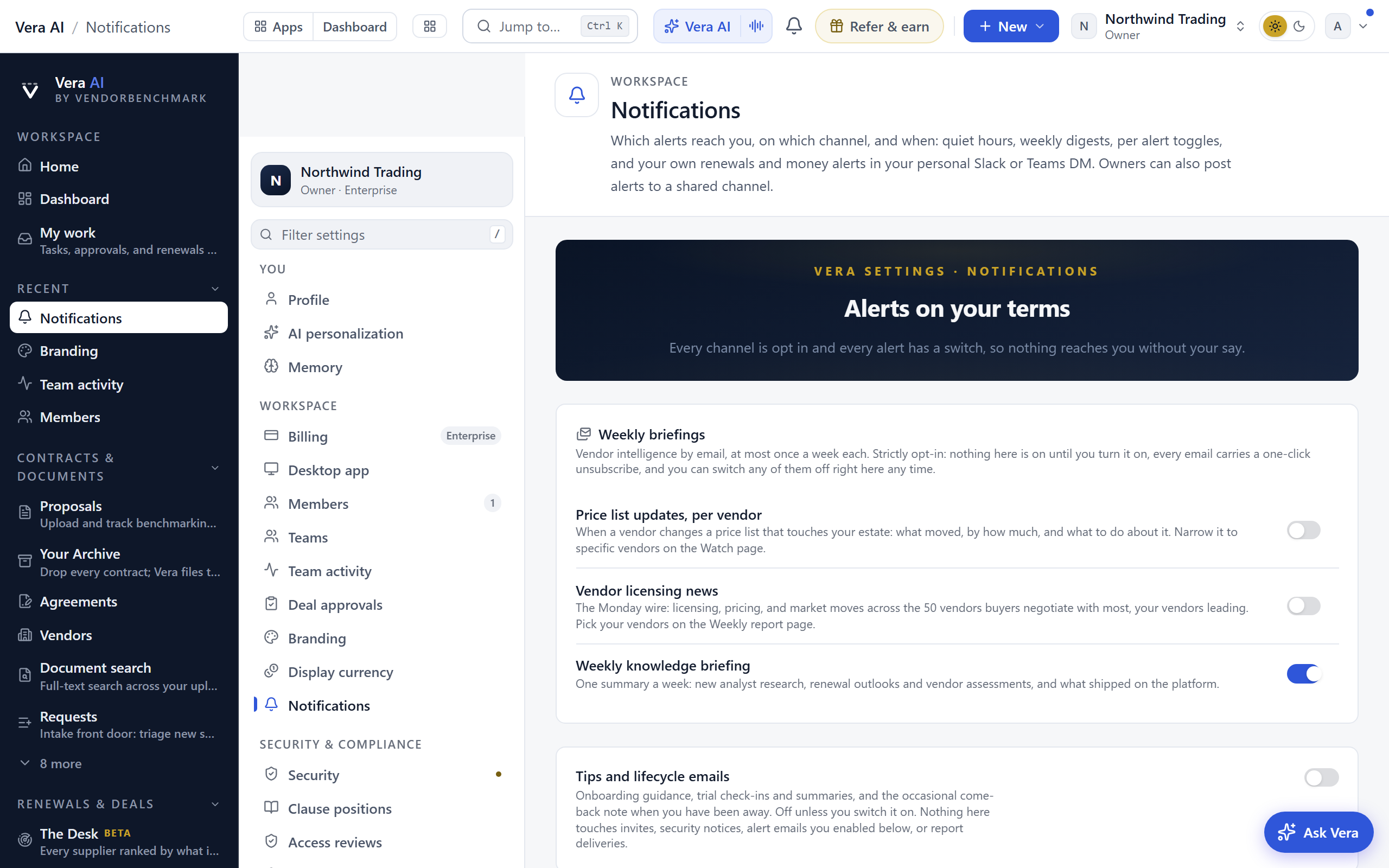 Notification settings screen