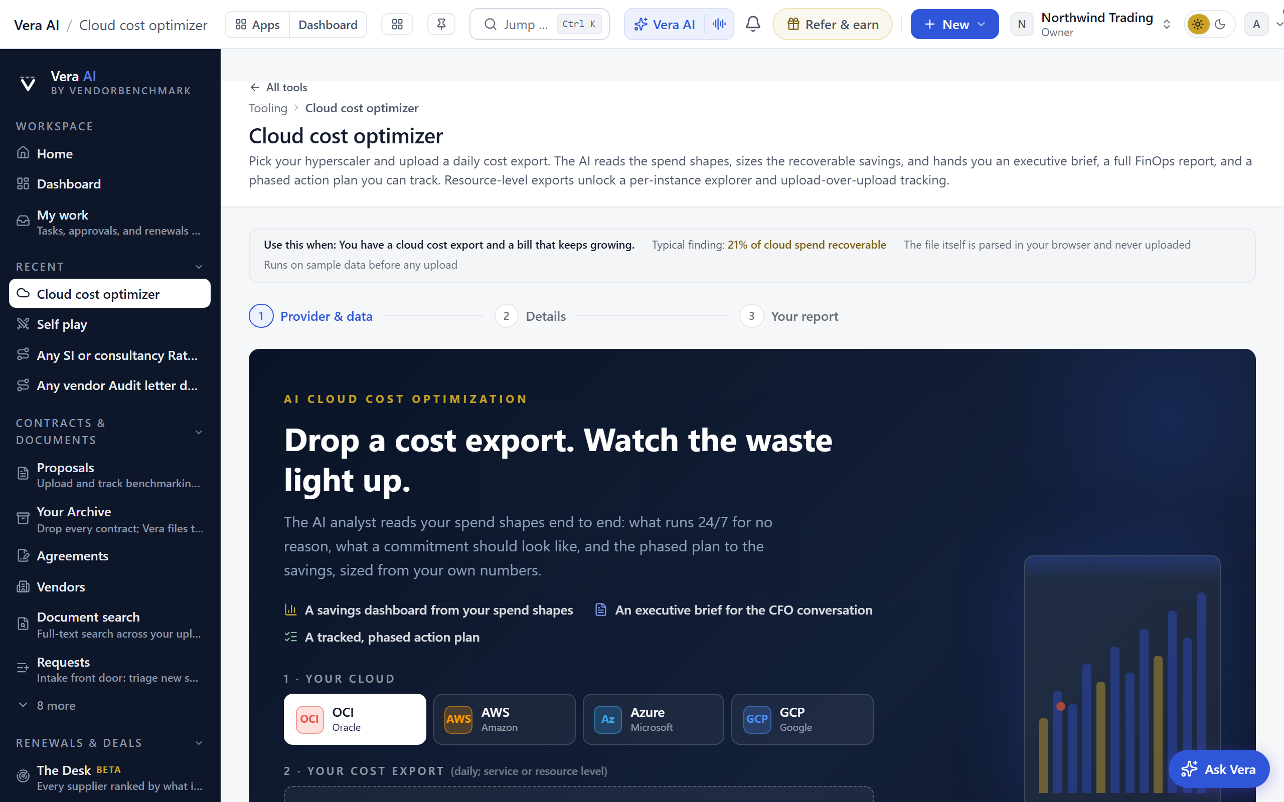 Cloud cost optimizer screen