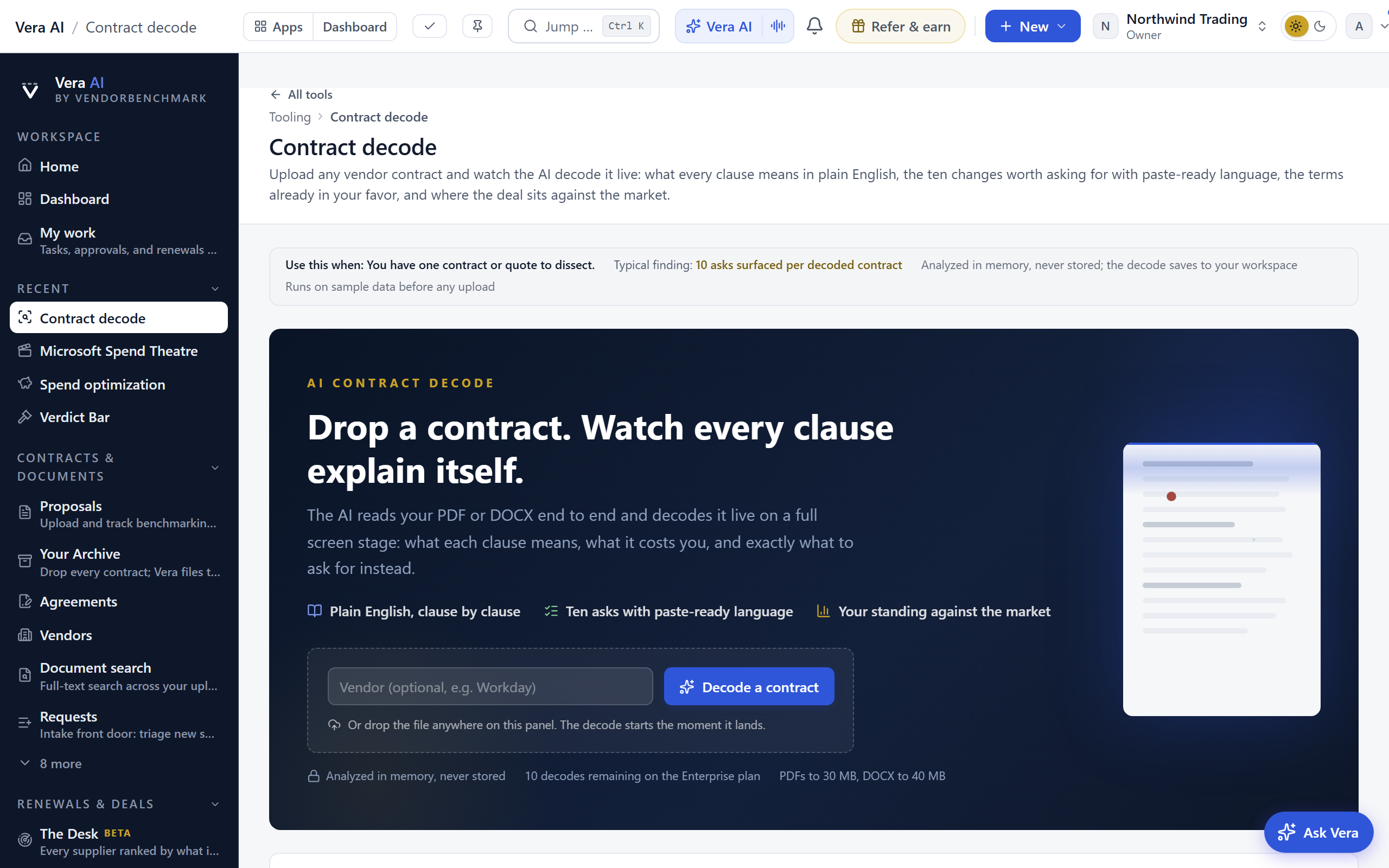 Contract decode screen