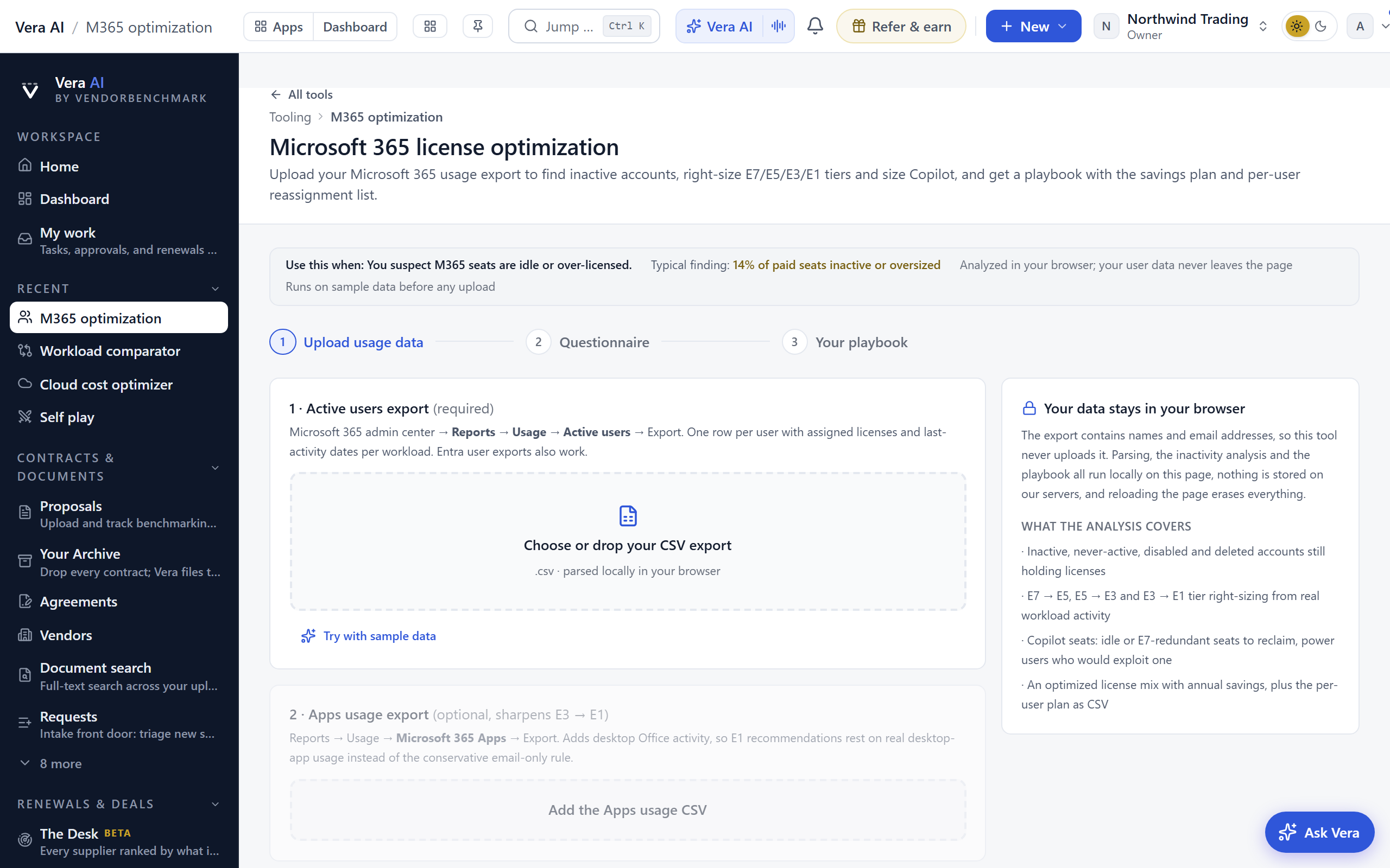 M365 License Optimization screen