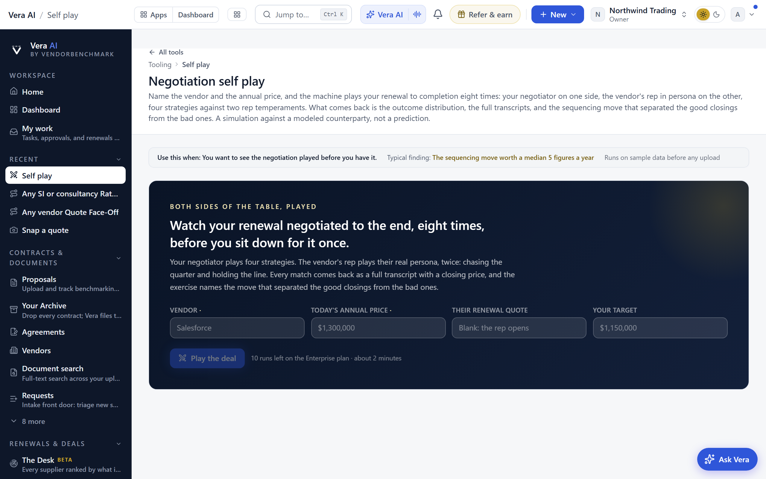 Negotiation self play screen