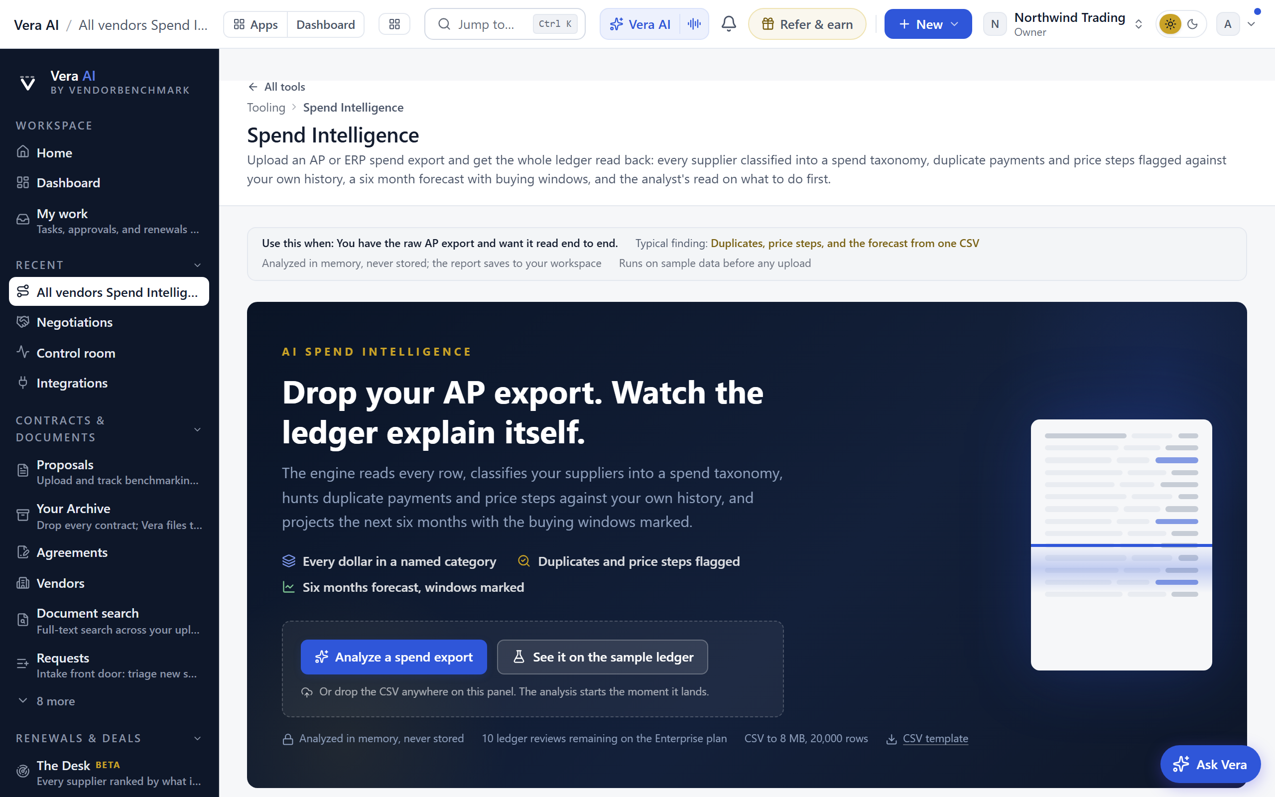 Spend Intelligence screen