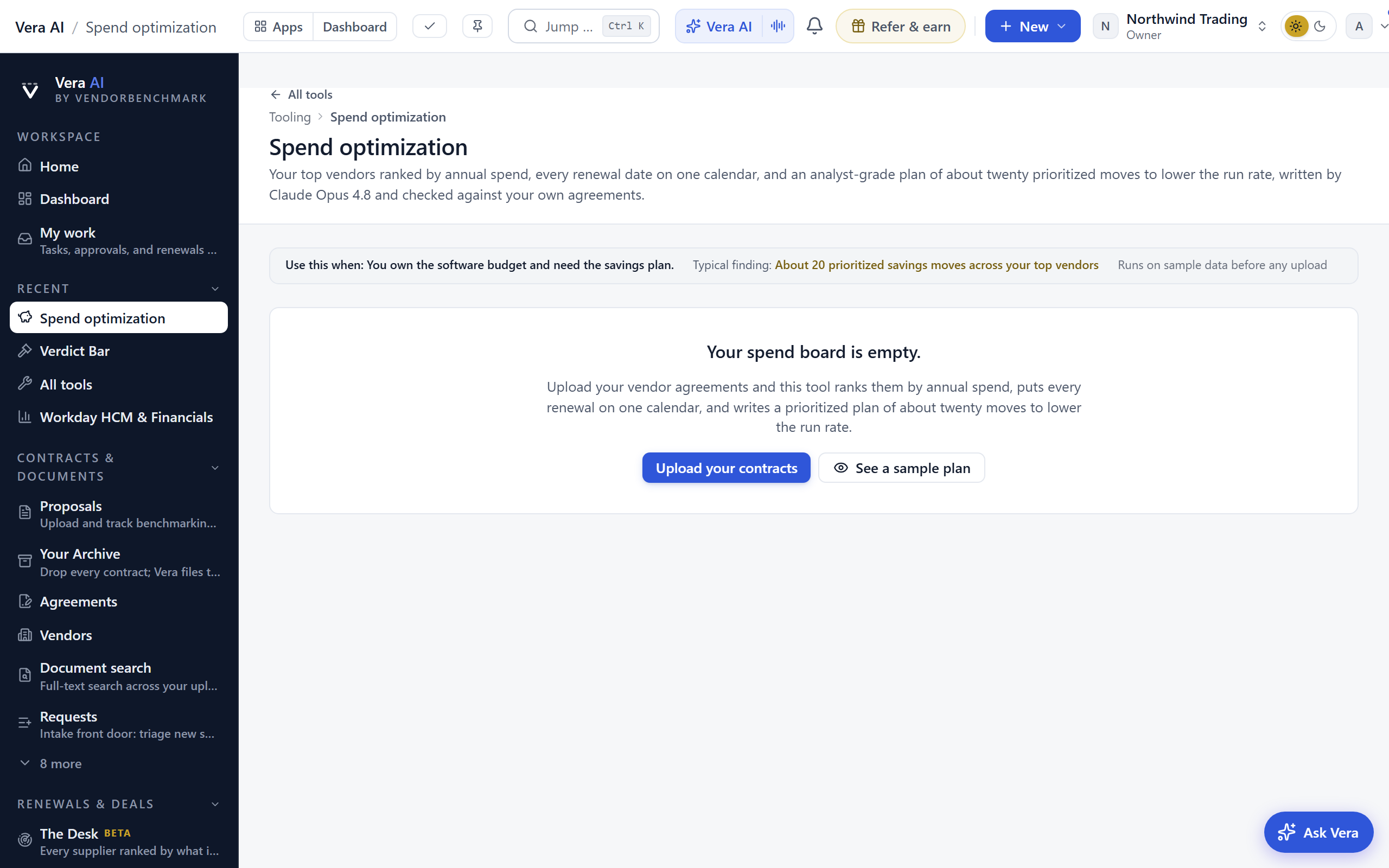 Spend optimization screen