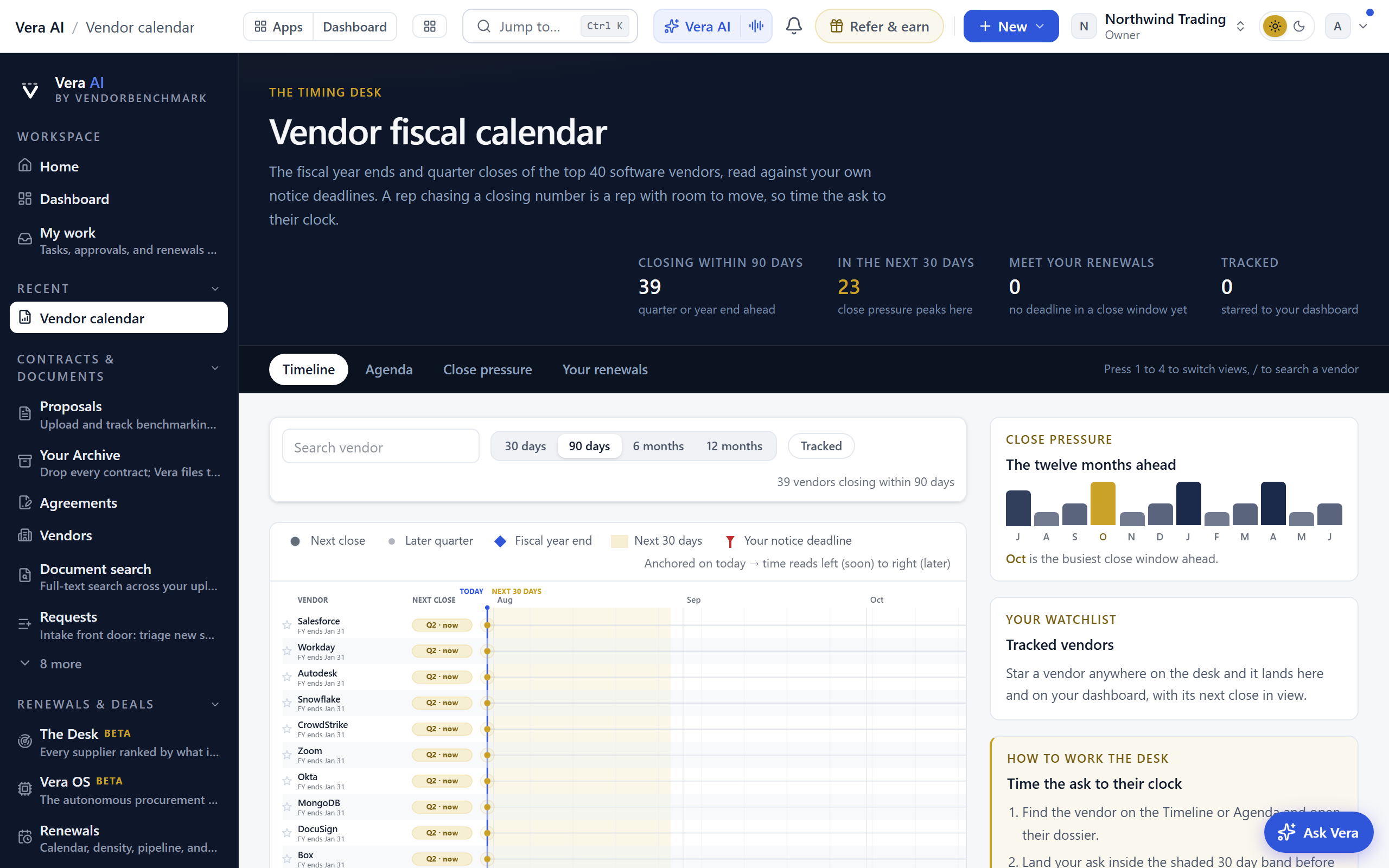 Vendor calendar screen