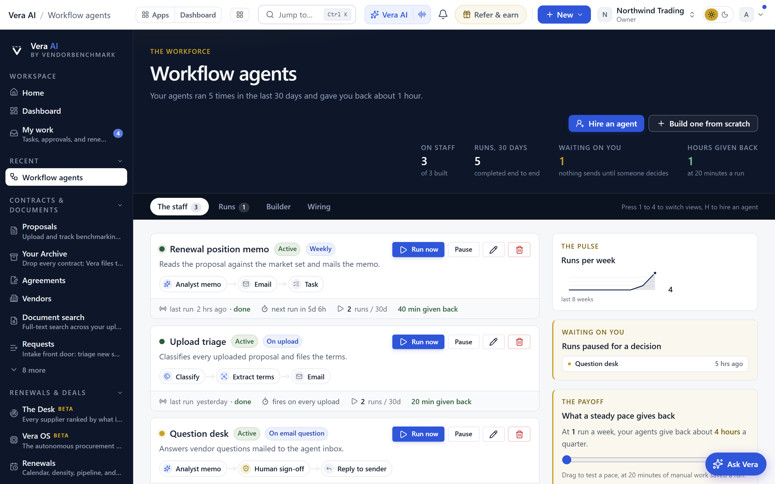 Workflow agents screen