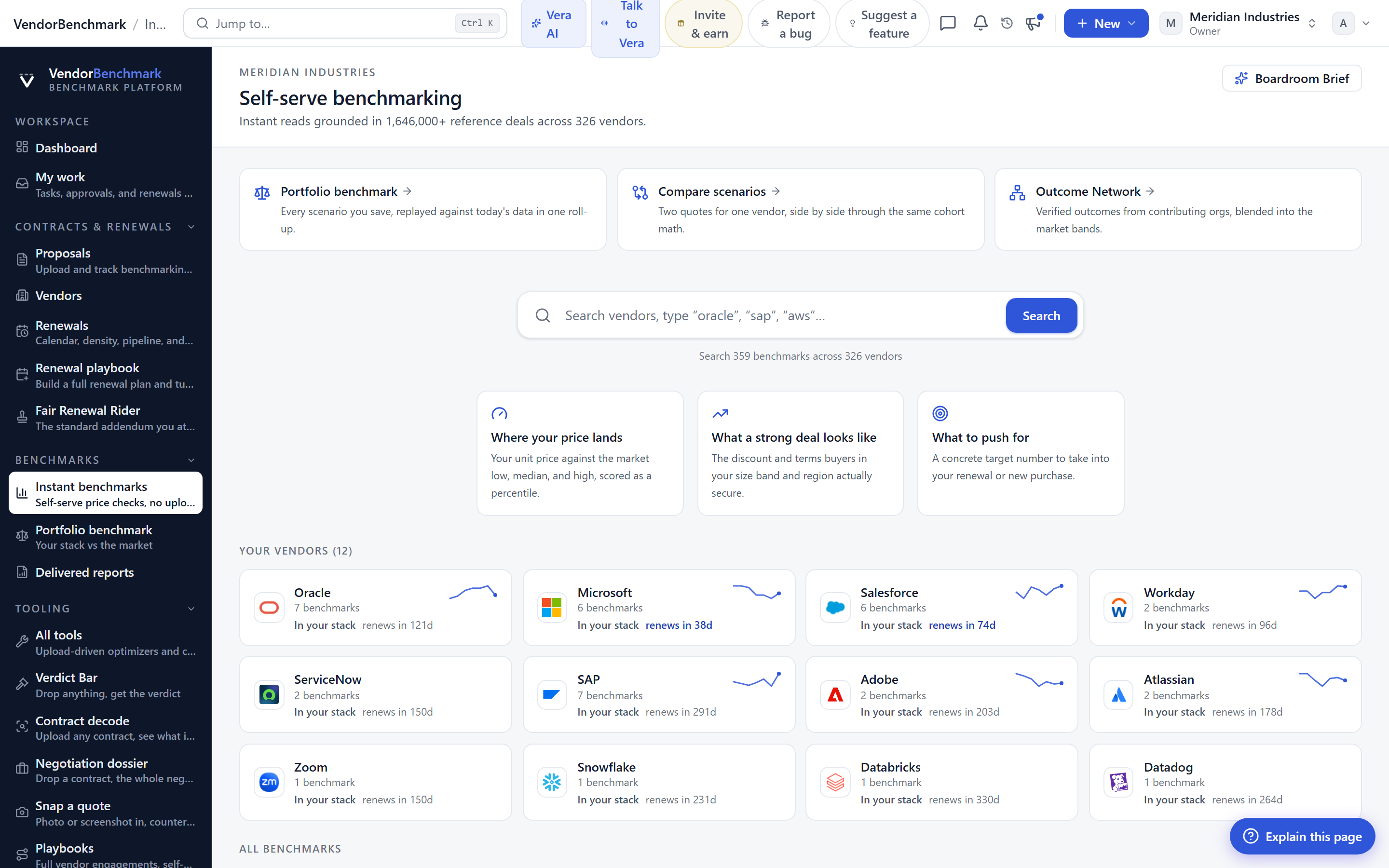 Self-serve benchmarking: instant price checks across 339 benchmarks and 306 vendors