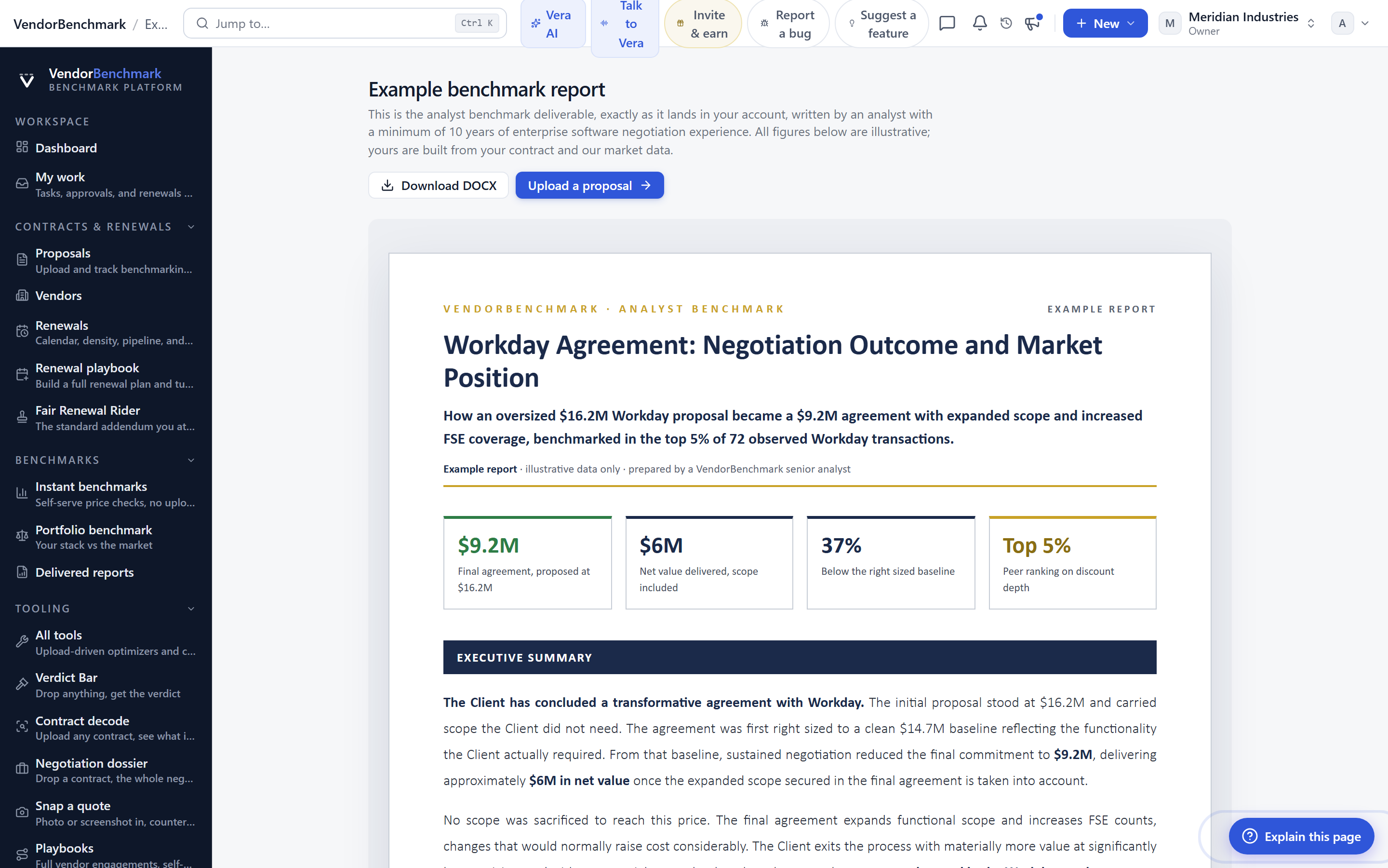 A delivered benchmark report in the executive-brief standard
