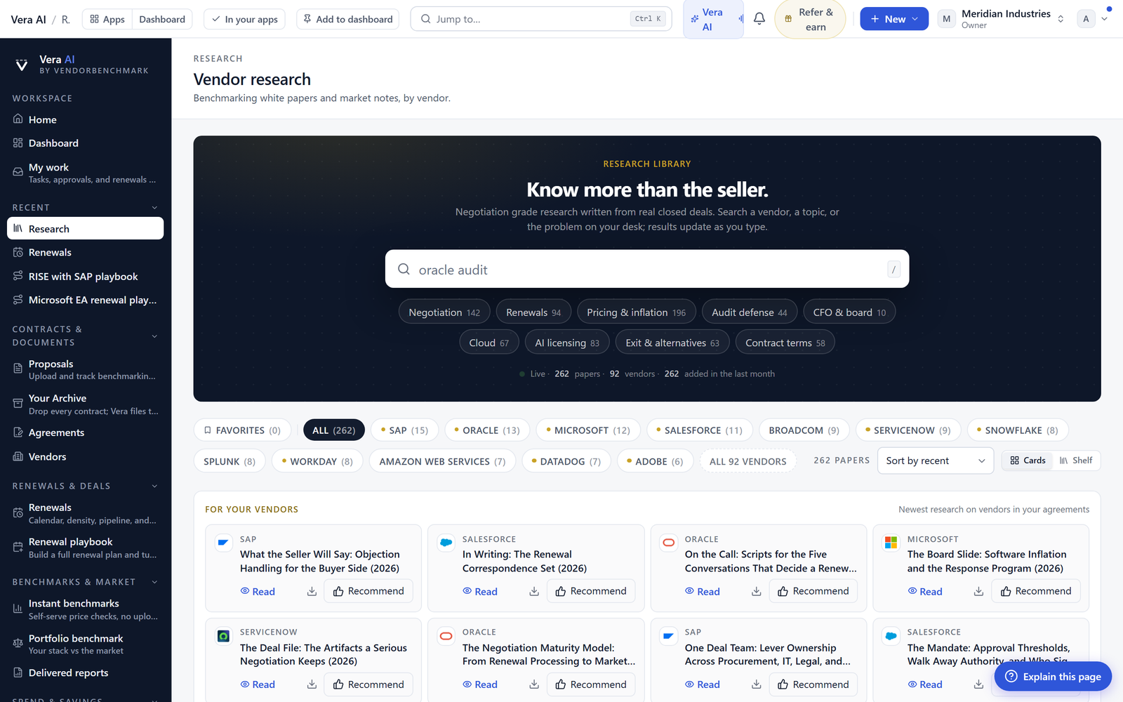 The research library: negotiation grade papers searchable by vendor and topic
