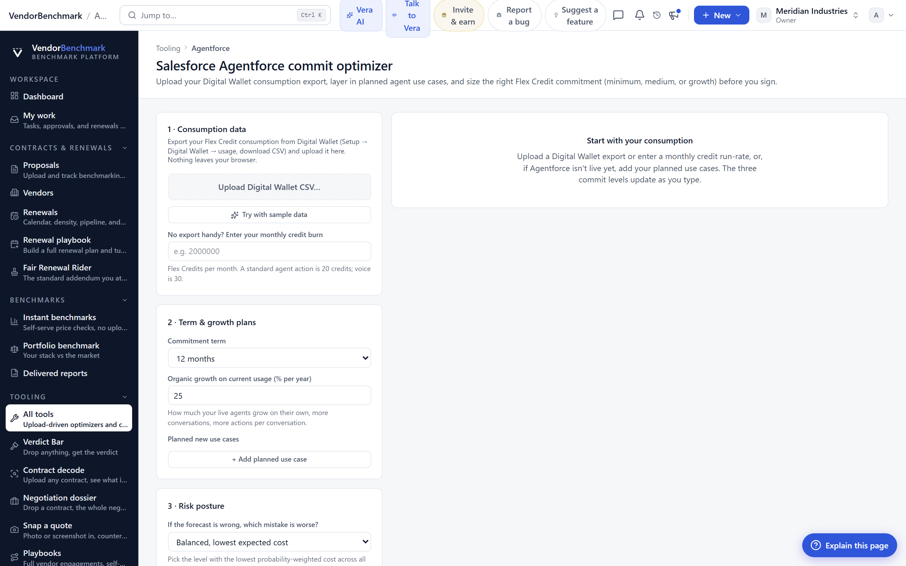 Salesforce Agentforce: upload the Digital Wallet export, layer in planned agent use cases, and see the right Flex Credit commitment before you sign.